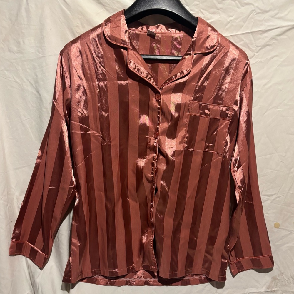 Women’s Satin Stripe Pajama Set - Rose Copper - Picture 3 of 4
